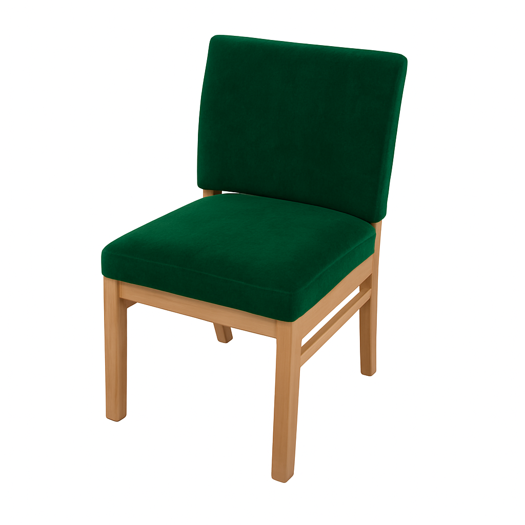 Stylish green chair with a wooden base, ideal for dining rooms and contemporary interiors