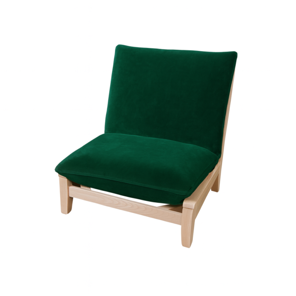 Stylish green accent chair with wooden legs and plush upholstery