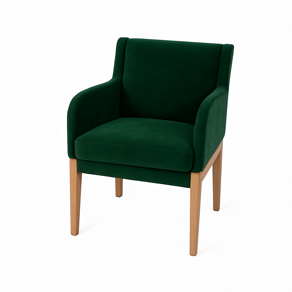 Stylish green velvet accent chair with wooden legs