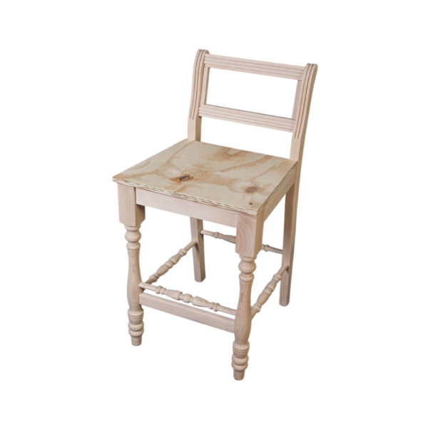 A handmade rustic wooden chair with a natural finish.