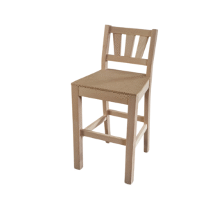 A simple wooden bar stool featuring a backrest, suitable for kitchen or dining areas.