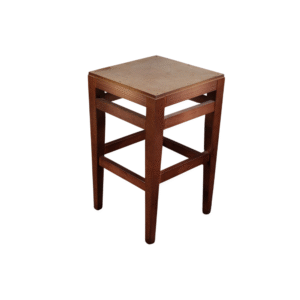 A wooden stool featuring a square top and four sturdy legs, designed for versatility in home or office settings.