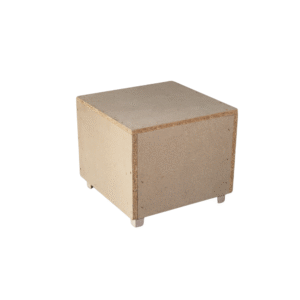 A square cube foot stool with a minimalist design and short legs.
