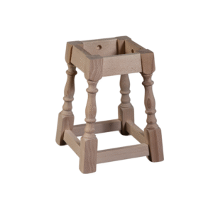 A stylish wooden plant stand with turned legs, ideal for displaying potted plants in home interiors.