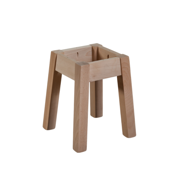 A minimalist wooden stool with four sturdy legs, designed for versatile use.