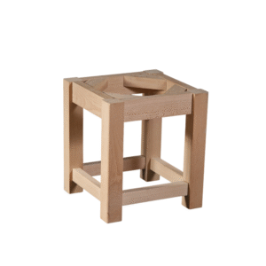 A simple and stylish wooden stool with a square shape, made from light-colored wood.