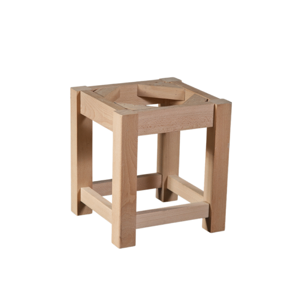 A simple and stylish wooden stool with a square shape, made from light-colored wood.