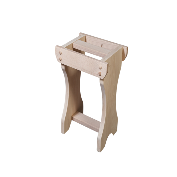 A simple wooden craft stool designed for children, showcasing a sturdy and ergonomic structure.