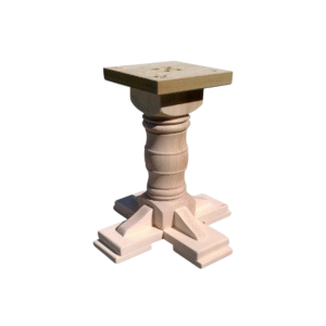 Stylish wooden table base featuring a square top and a decorative pedestal design, ideal for crafting or furniture projects.