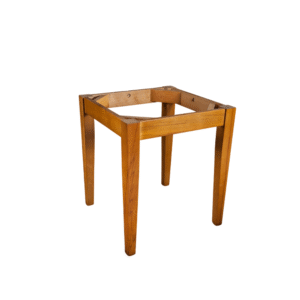 A simple, unfinished wooden table frame with four legs, emphasizing minimalist design.