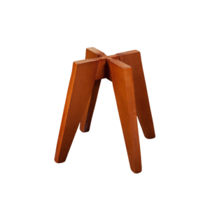 A modern wooden base featuring an angular design and four sturdy legs.