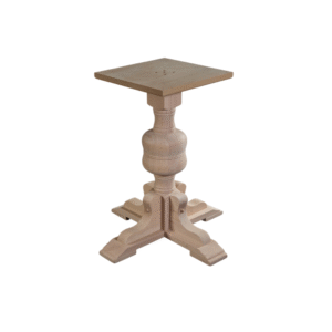 A beautifully crafted wooden side table featuring a square top and ornate base design.