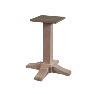 A minimalist wooden pedestal table with a square top and sturdy base, ideal for modern interiors.