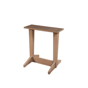 A minimalist wooden side table with a brown top and light wood legs, designed for functional use in home decor.