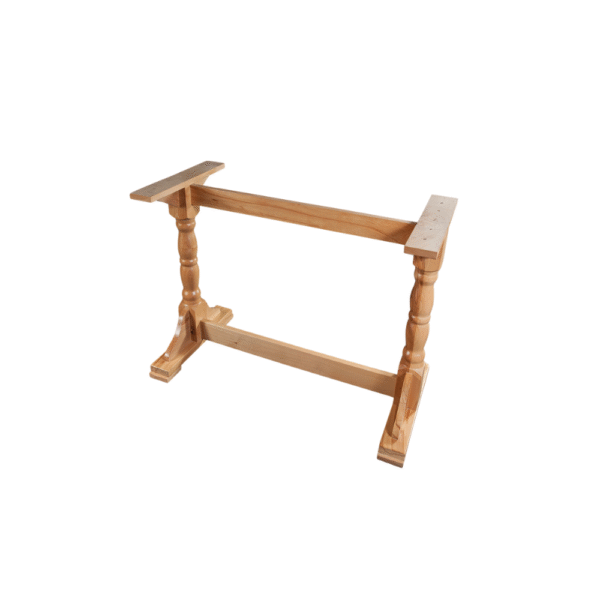 A wooden crafting table stand with traditional design and sturdy construction, ideal for woodworking projects.
