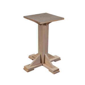 A simple and elegant wooden stool with a square seat and sturdy base, ideal for various settings.