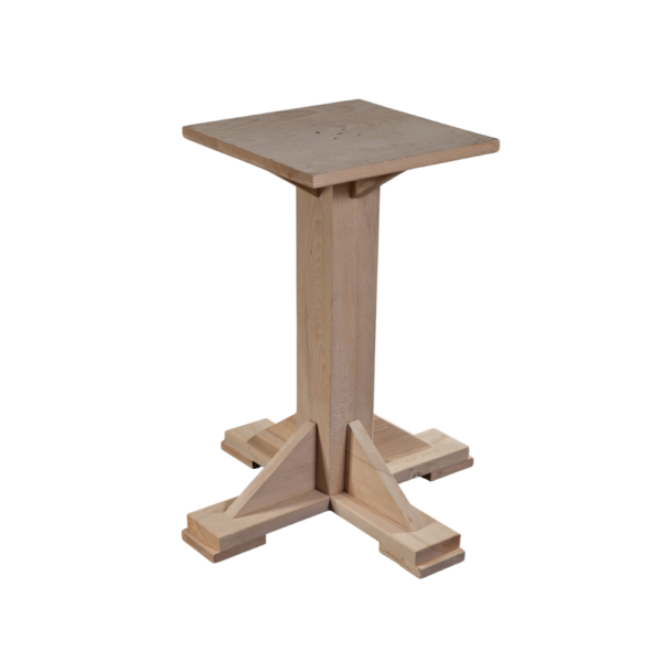 A simple and elegant wooden stool with a square seat and sturdy base, ideal for various settings.