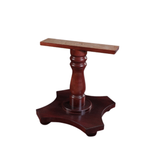 A stylish wooden stool stand with a decorative base and a horizontal top.