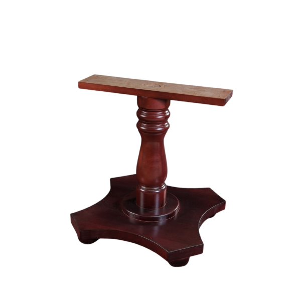 A stylish wooden stool stand with a decorative base and a horizontal top.