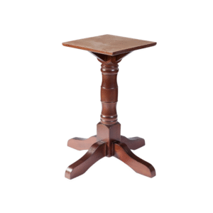 A stylish wooden side table featuring a square top and a beautifully turned pedestal base.