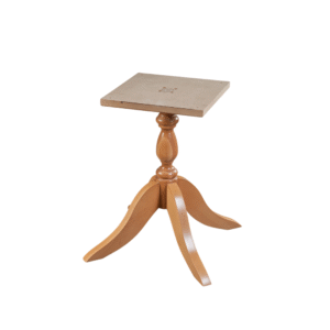 A wooden side table featuring a square top and a classic twisted leg design, ideal for home decor.
