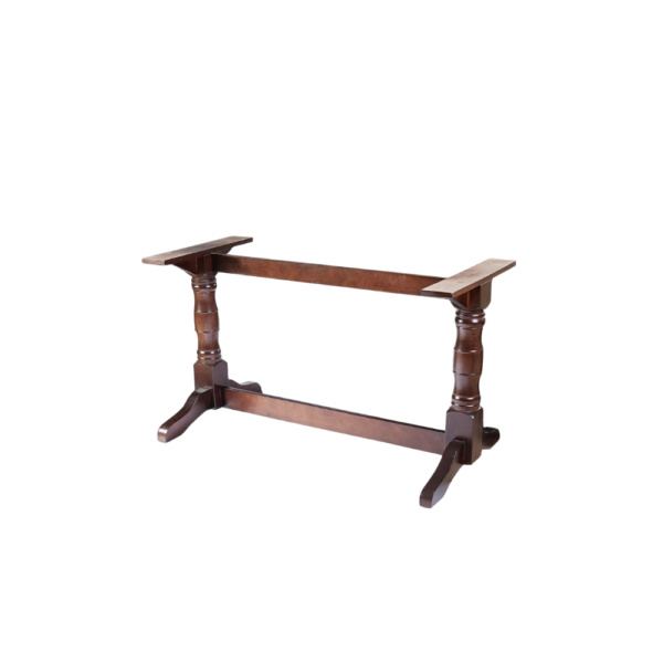 A rustic wooden table base featuring turned legs and a sturdy design.