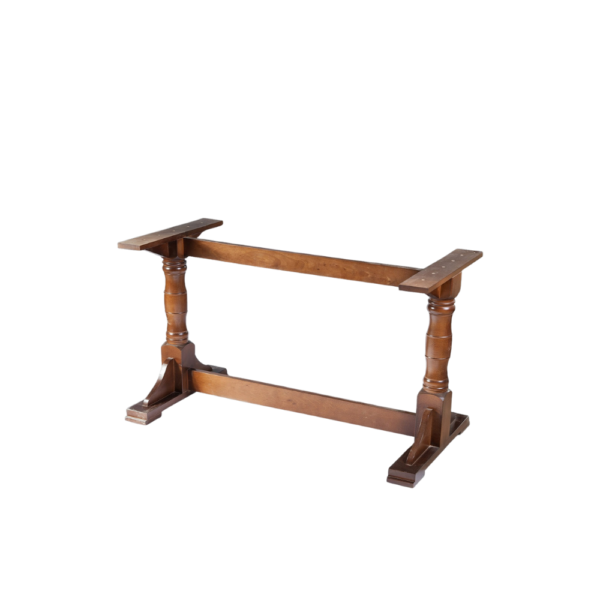 A classic wooden table base with turned legs, suitable for various tabletop styles.