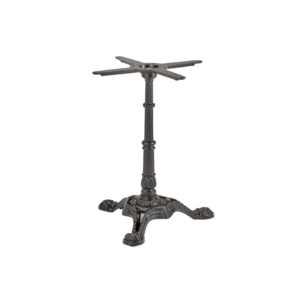 A decorative cast iron table base featuring a stylish design, ideal for supporting various tabletop styles.