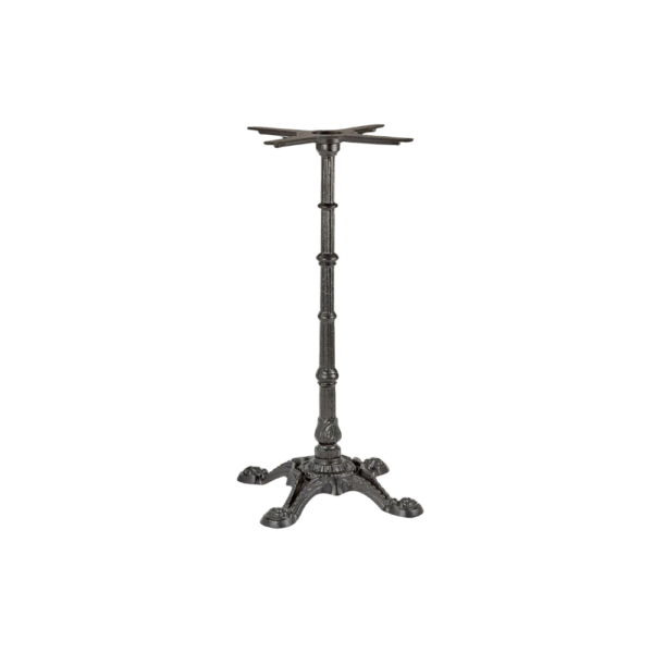 A detailed view of a vintage cast iron table base, showcasing intricate designs and sturdy construction.