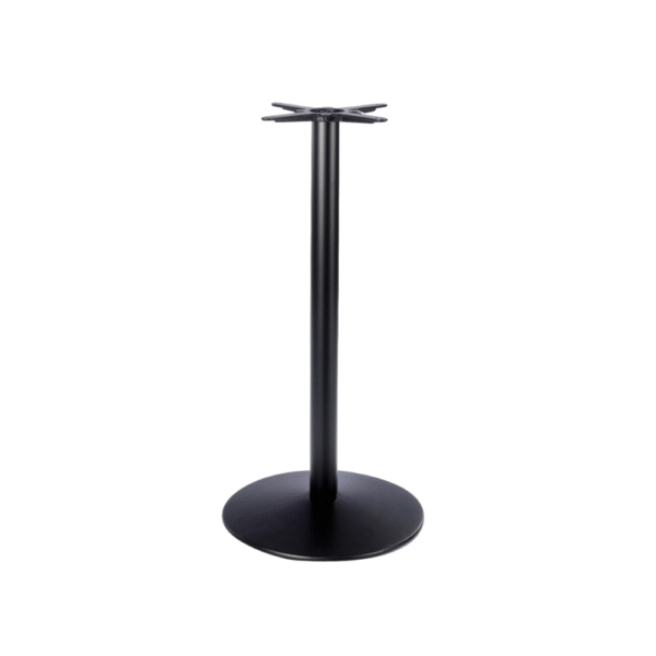 Sleek black table base featuring a round pedestal and cross-shaped top for easy table attachment