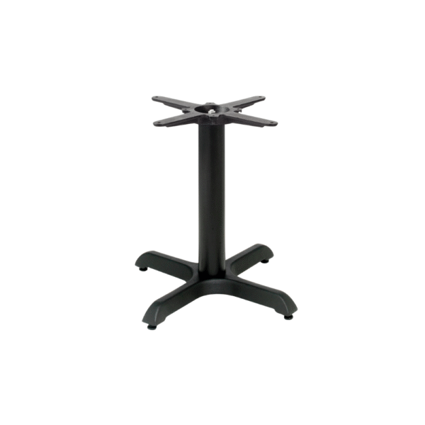 Sturdy black table base with a cross design, suitable for mounting tabletops