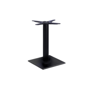A sleek black metal table base designed for contemporary furniture setups.