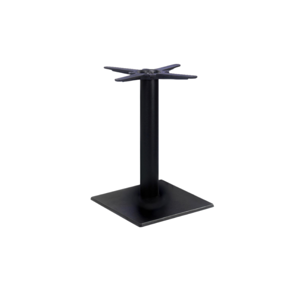 A sleek black metal table base designed for contemporary furniture setups.