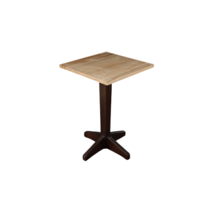 A stylish modern square wooden dining table featuring a light wooden top and a dark four-legged base, suitable for dining rooms or kitchens.