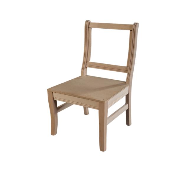 A minimalist wooden chair with a simple design and light finish.
