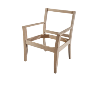 A minimalist wooden chair frame without upholstery, showcasing its contemporary design.