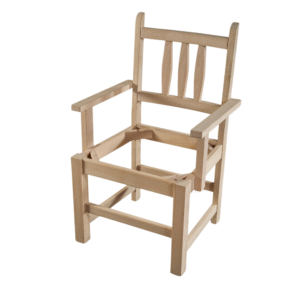 A bare wooden chair with a simple design, ideal for DIY projects and customization.