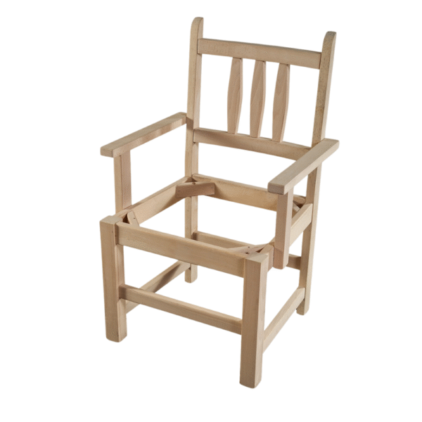 A bare wooden chair with a simple design, ideal for DIY projects and customization.