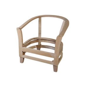 A stylish unfinished wooden chair frame showcasing modern design elements