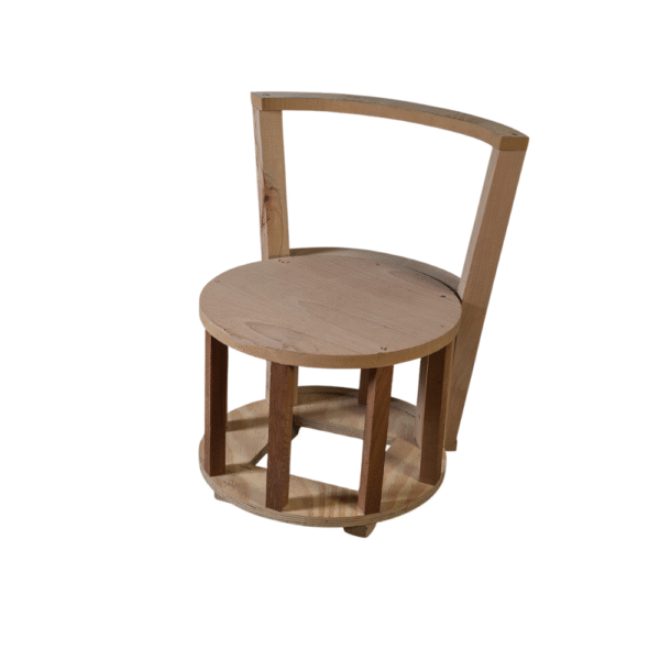 Stylish wooden chair with a circular seat and unique back design