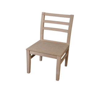 A minimalist wooden chair with a light finish and a slatted back design.