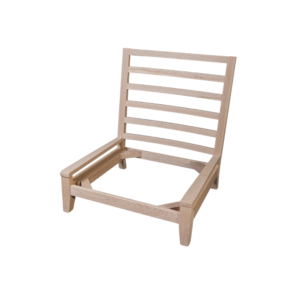 A minimalist wooden chair frame with a slatted back design, perfect for contemporary interiors.