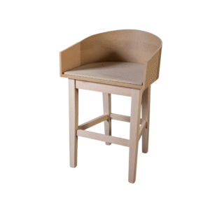A stylish modern wooden high chair featuring a curved backrest and simple design.
