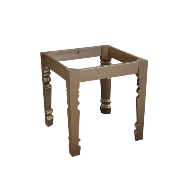 A stylish wooden square table featuring intricately designed legs, suitable for various home decor styles.