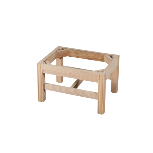 A simple wooden stool with a rectangular design, suitable for various uses in home decor.
