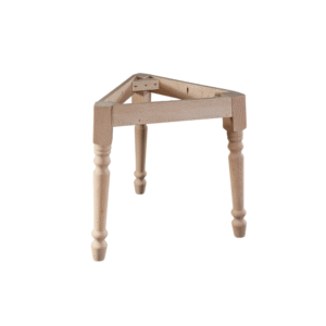 Unfinished triangular wooden table base with turned legs