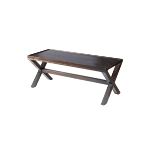 Elegant wooden coffee table featuring a rectangular top and cross-legged design, perfect for modern living spaces.