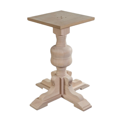 A classic wooden pedestal table with a square top and ornate base, perfect for home decor.