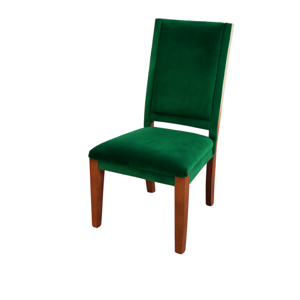 Stylish green velvet dining chair with wooden legs