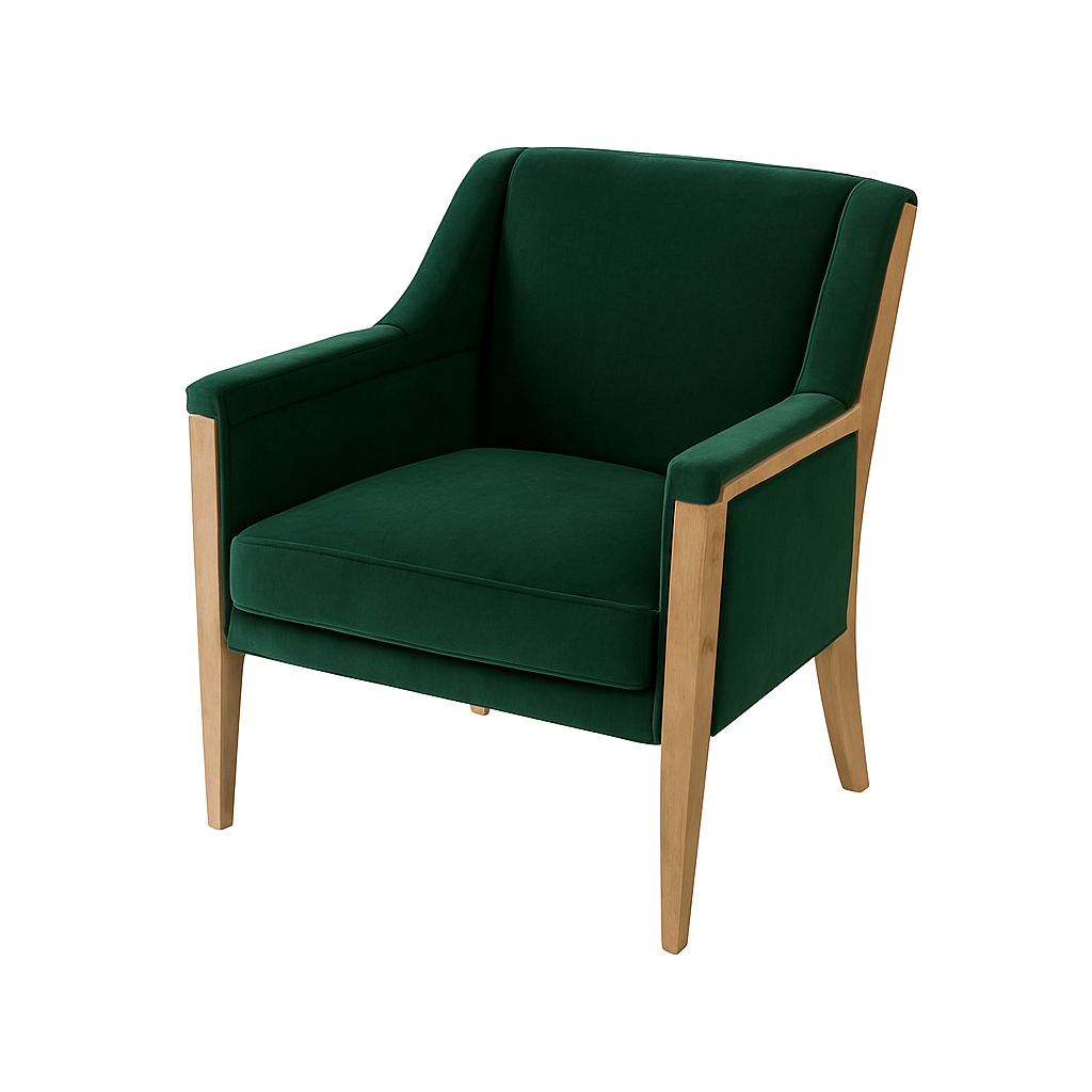 Stylish green accent chair with wooden legs suitable for home decor
